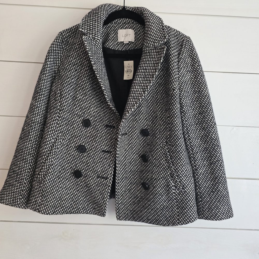 NEW - Black and White Houndstooth PEACOAT SP Loft. NWT